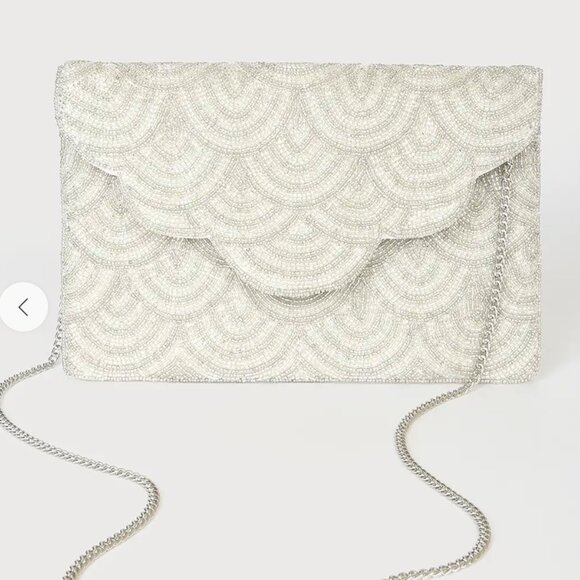 Lulus Touch of Brilliance Silver Beaded Clutch - Picture 3 of 3